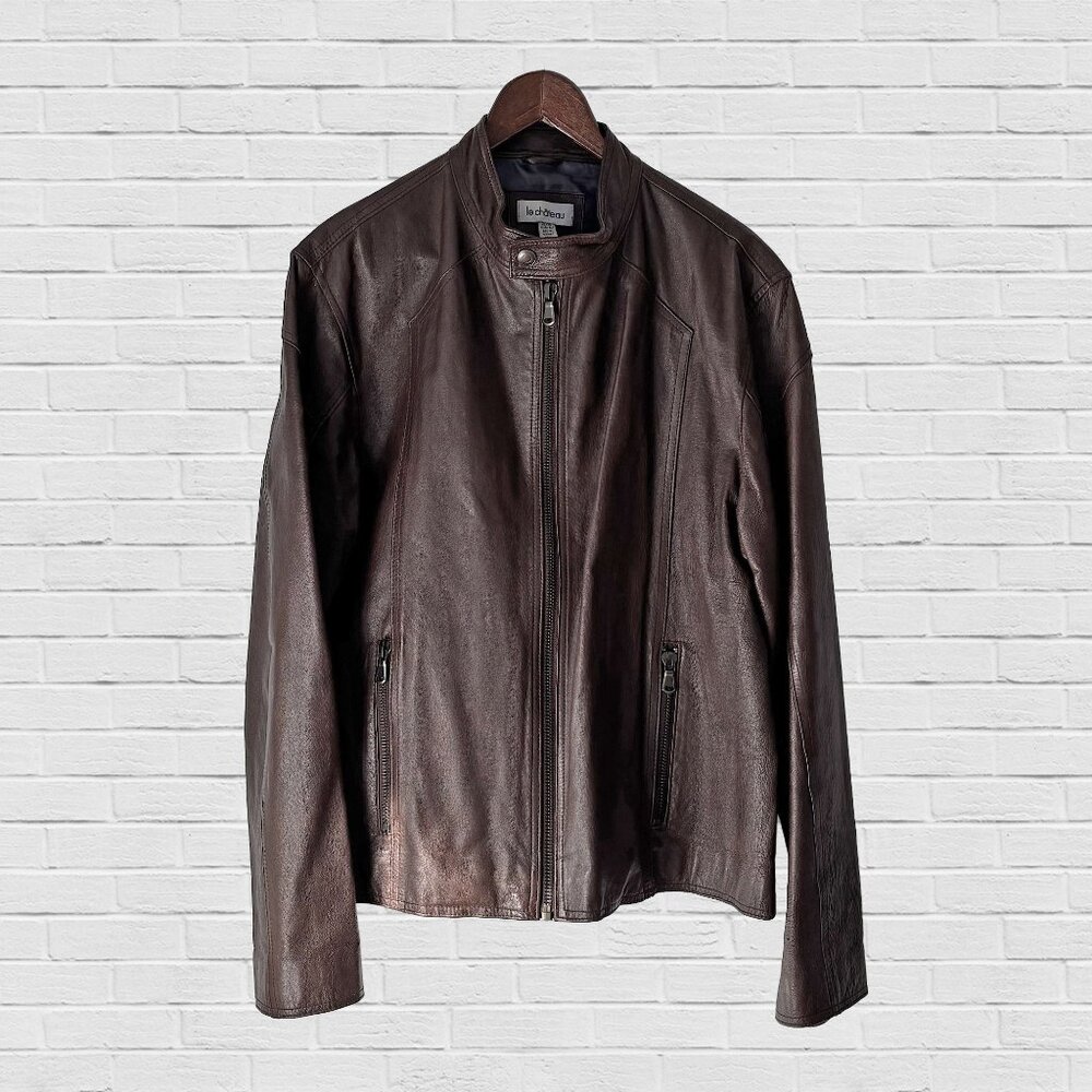 Vintage dark brown fitted leather jacket, fully lined